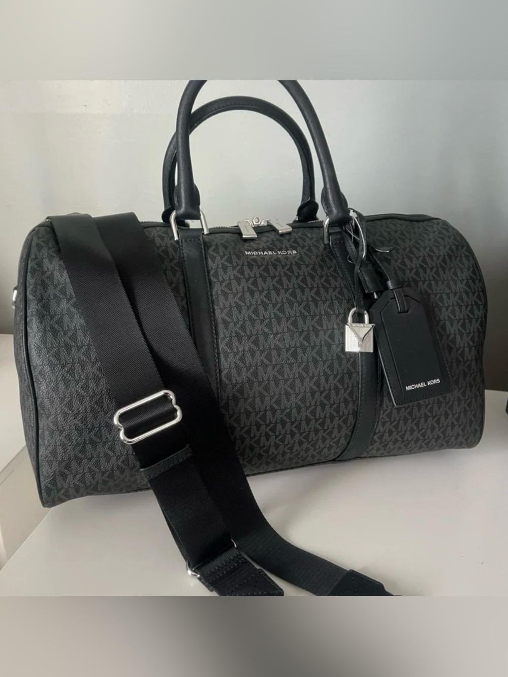 Michael Kors Black Signature MK Duffel Bag with Detachable Strap
